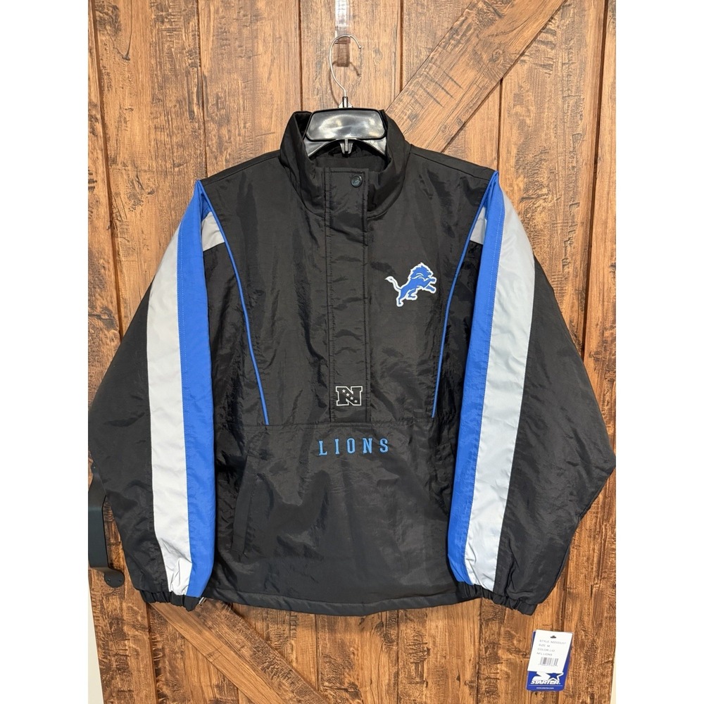 Detroit Lions Women’s Medium STARTER Black Half-Zip Jacket - New - Picture 2 of 12